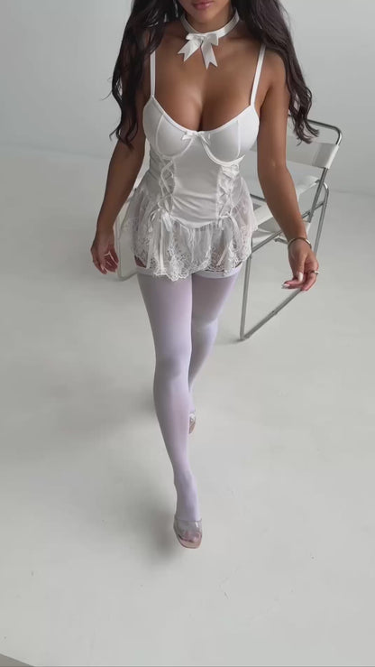 Fiora Secret White Orchid Babydoll  Jartiyer Full Takım